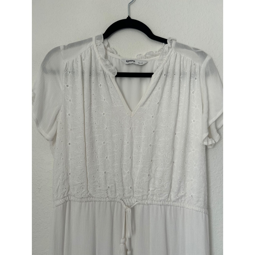 Sonoma Maxi Dress Womens L White Eyelet Tiered Boho Coastal Cottagecore Coquette - Picture 2 of 13